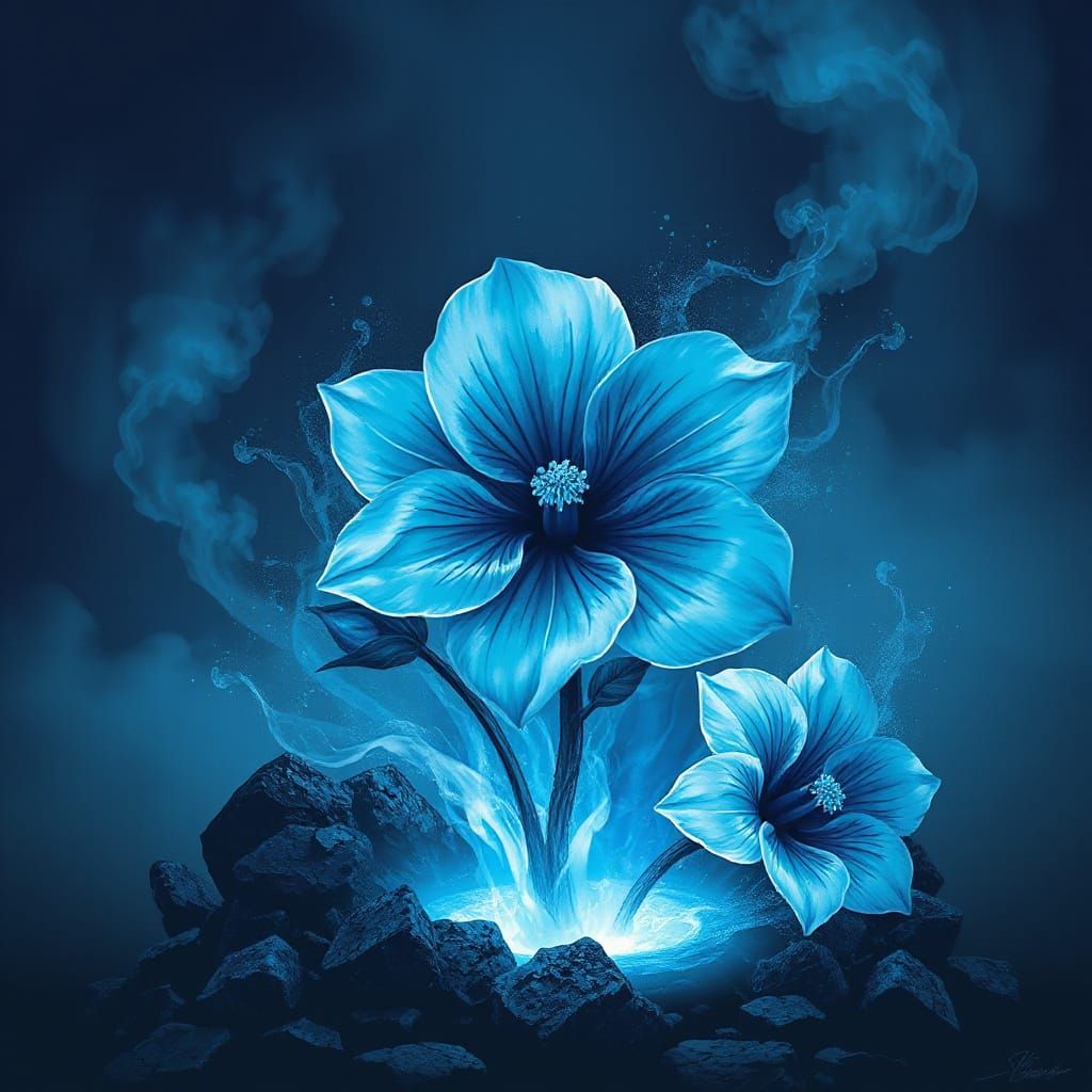 Creepy Abstract Blue Blossom Lava