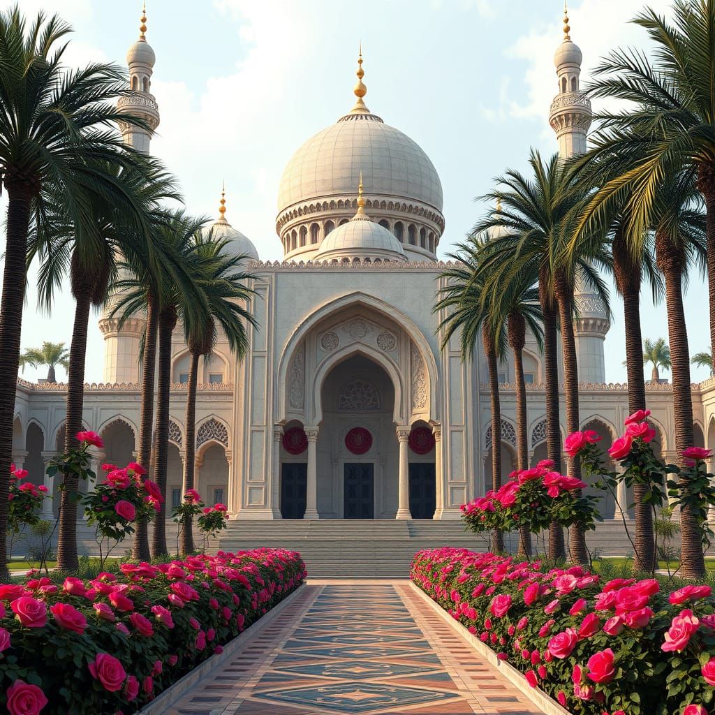 Exotic Mosque Oasis in Whimsical Islamic Art Style