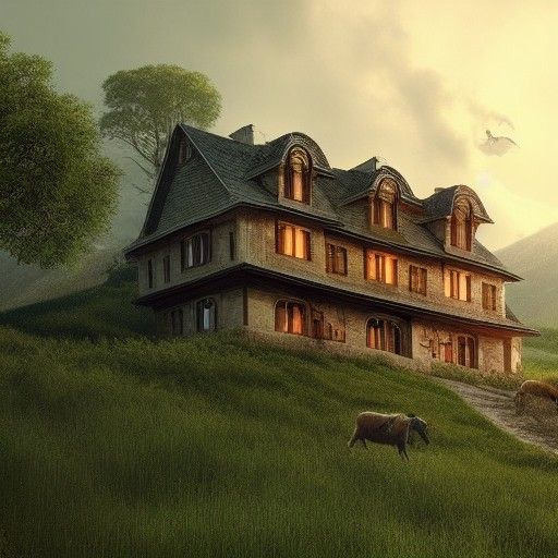 Cinematic Farmhouse on Hill: Digital Matte Painting