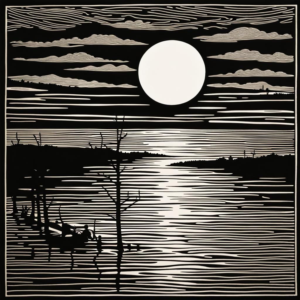 Moonrise Linocut
