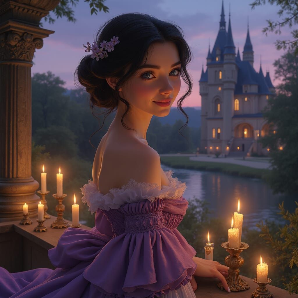 Rococo Lady in Candlelight at Vaux-le-Vicomte