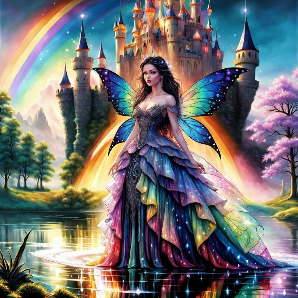 Gothic Fairy in Jeweled Gown by Lake