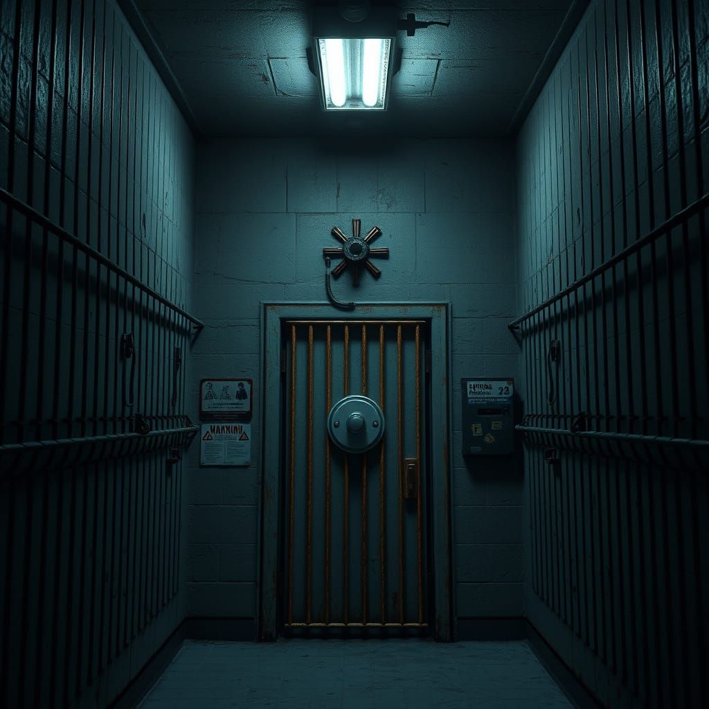 High-Security Prison Cell in Dystopian Atmosphere