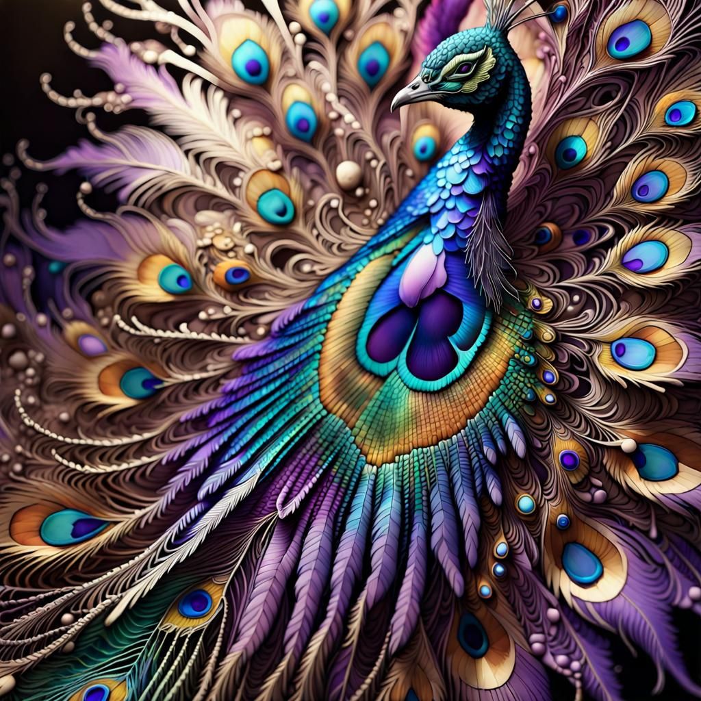 Intricate Peacock Hybrid in Alcohol Ink Photography