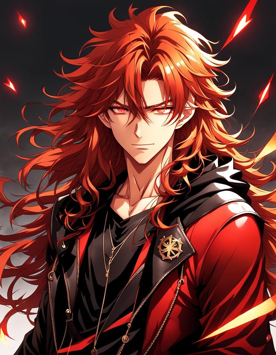 Ginger-Haired Boy with Red Eyes in Anime Style