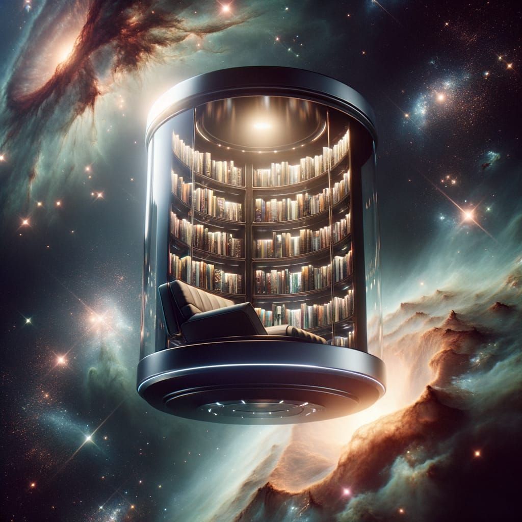 Futuristic Reading Pod in Nebula, Cinematic Style