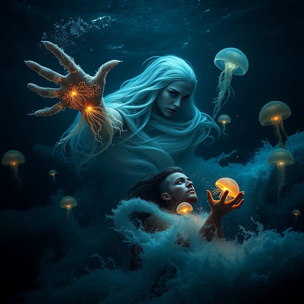 Norse Sea Goddess Emerges from Stormy Waves in Ethereal Beau...