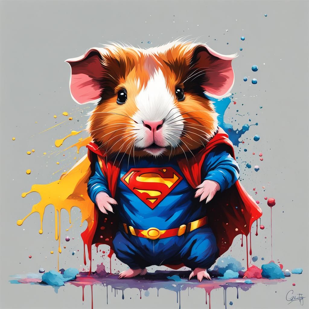 Guinea Pig Superhero in Graffiti Splash Art
