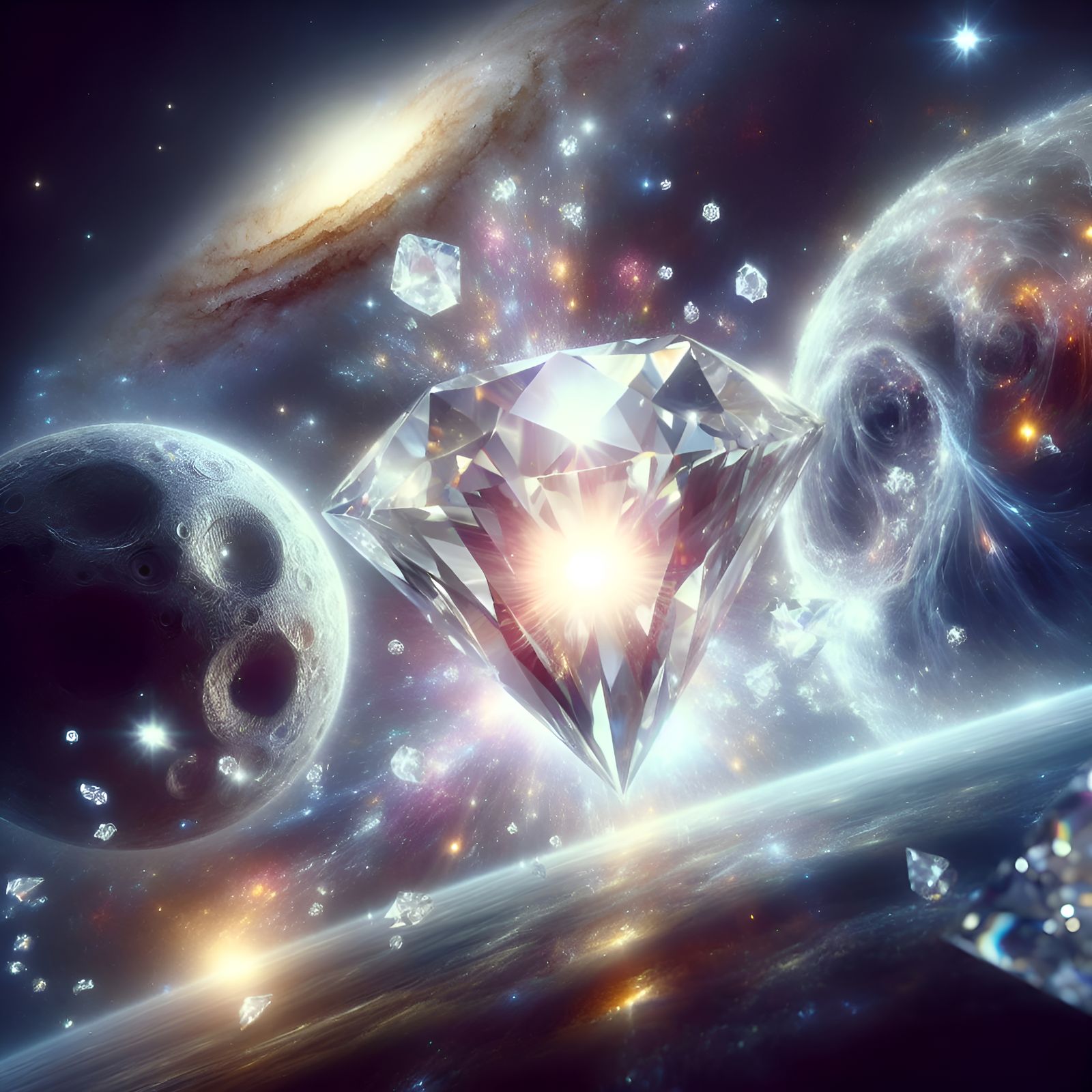 Diamond Galaxy Collision with Supernova and Moons