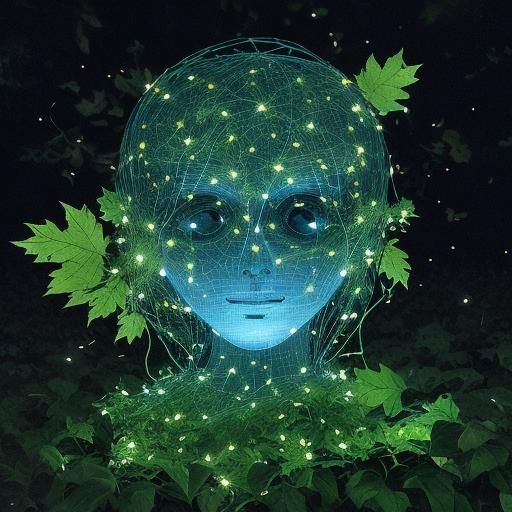 Abstract Face in Vines and Fireflies