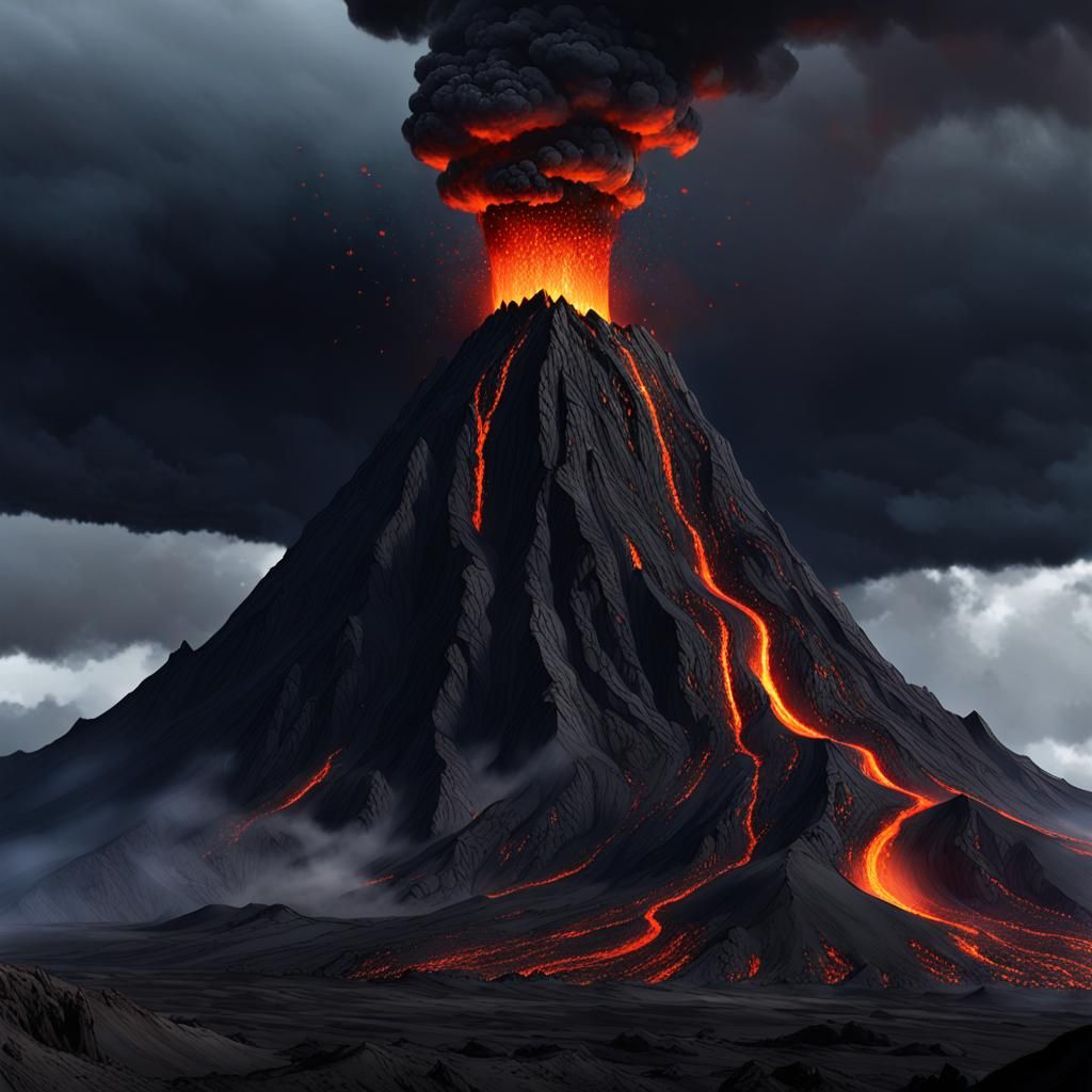 Dark Volcano Eruption with Mechanical Tower