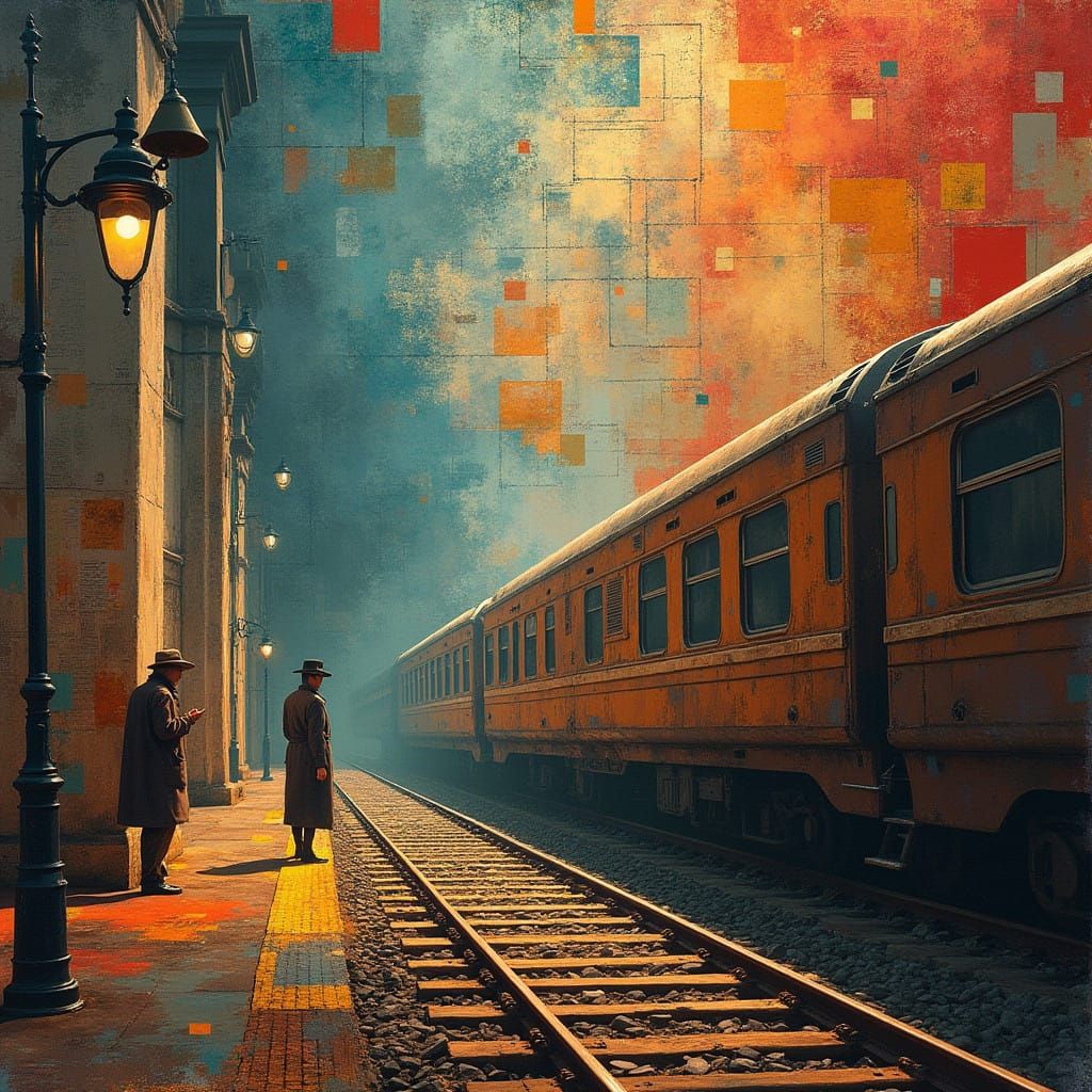 Ethereal Train Station Dreamscape in Constructivist Style