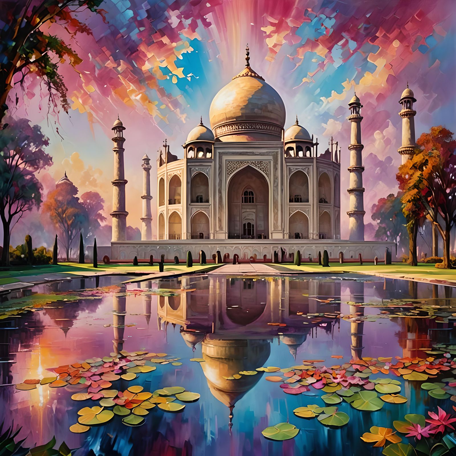 Impressionist painting, The Taj Mahal India in the evening