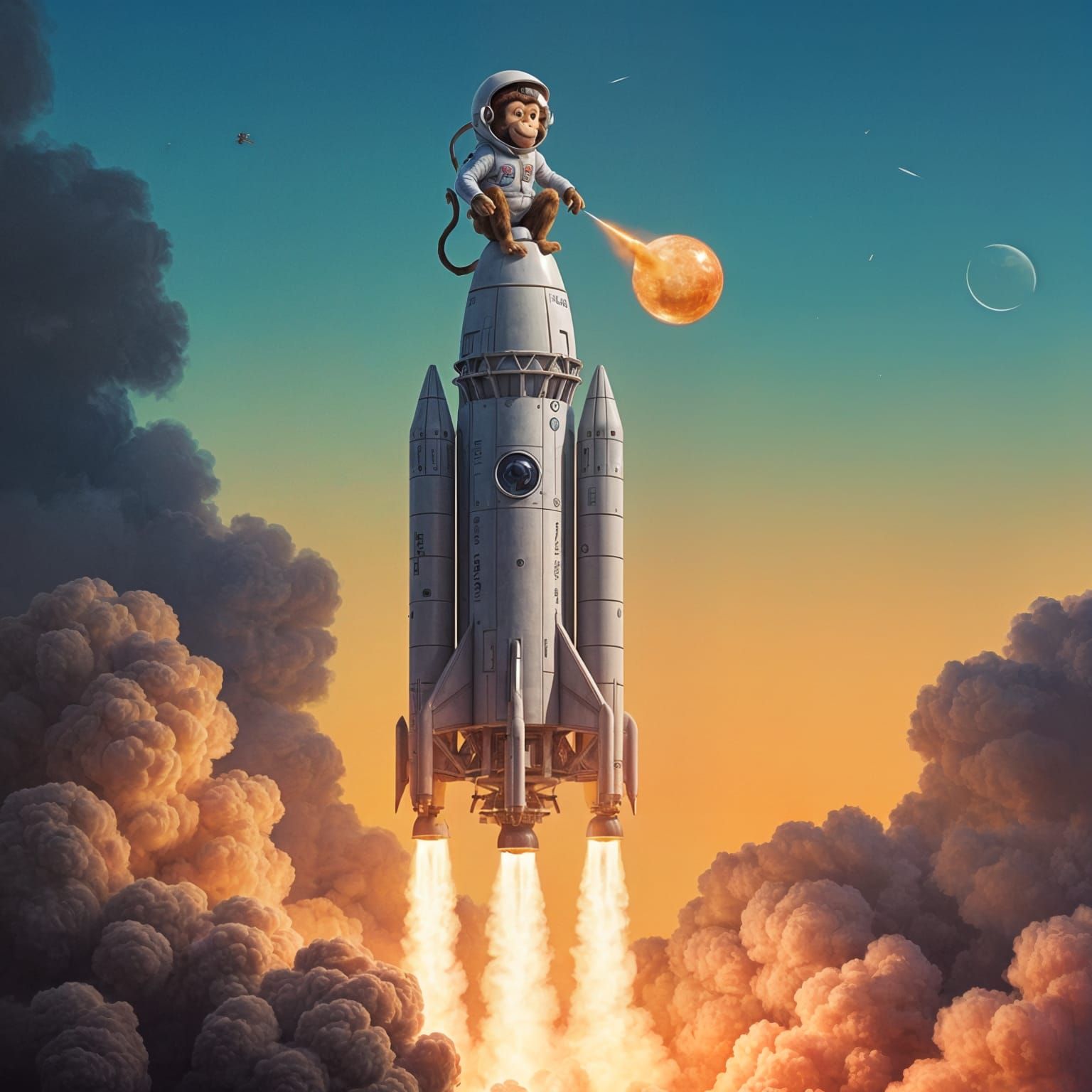 Monkey Astronaut Spitting from Rocket Launch