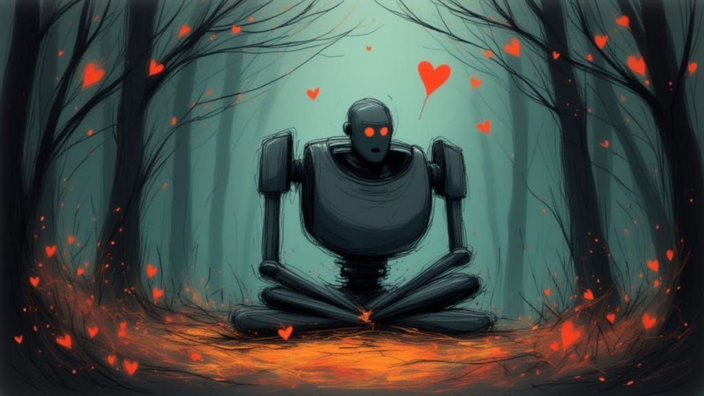 Iron Giant in Forest Holding Rock, Cartoony Style