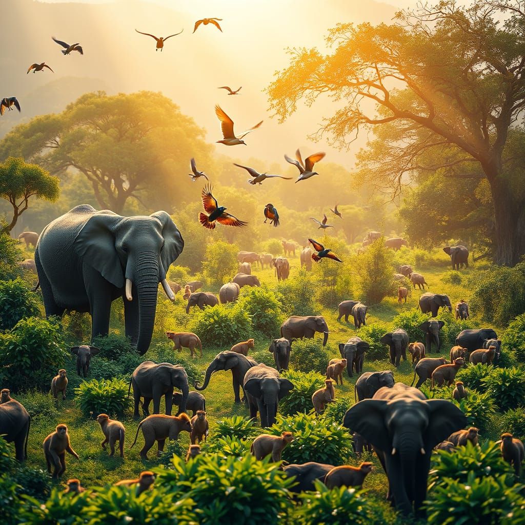 Emerald Paradise Teeming with Wildlife in Vibrant Colors