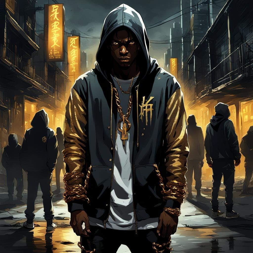 Urban Hip-Hop Warrior in Cyberpunk Style