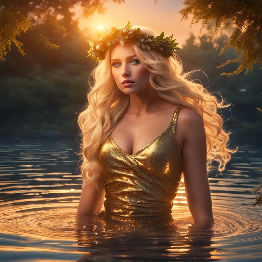 Curvy Blonde Goddess in Golden Sunset Light