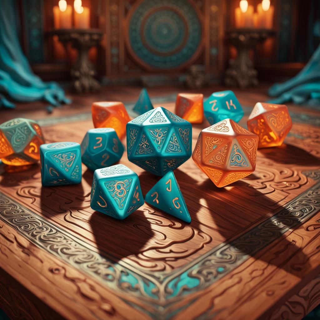 Ornate DnD Dice Set in Hyper-Realistic Digital Art