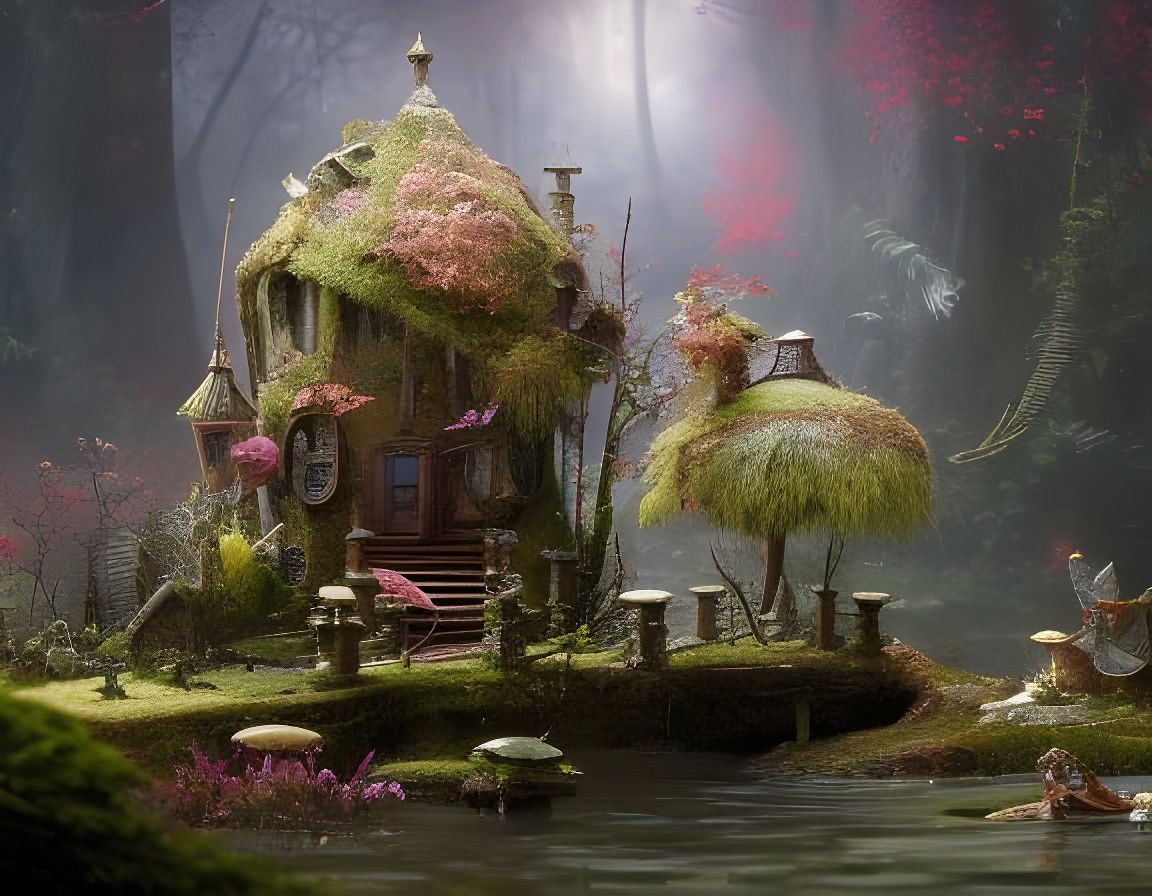 Enchanted Miniature Castle by Garden Lake