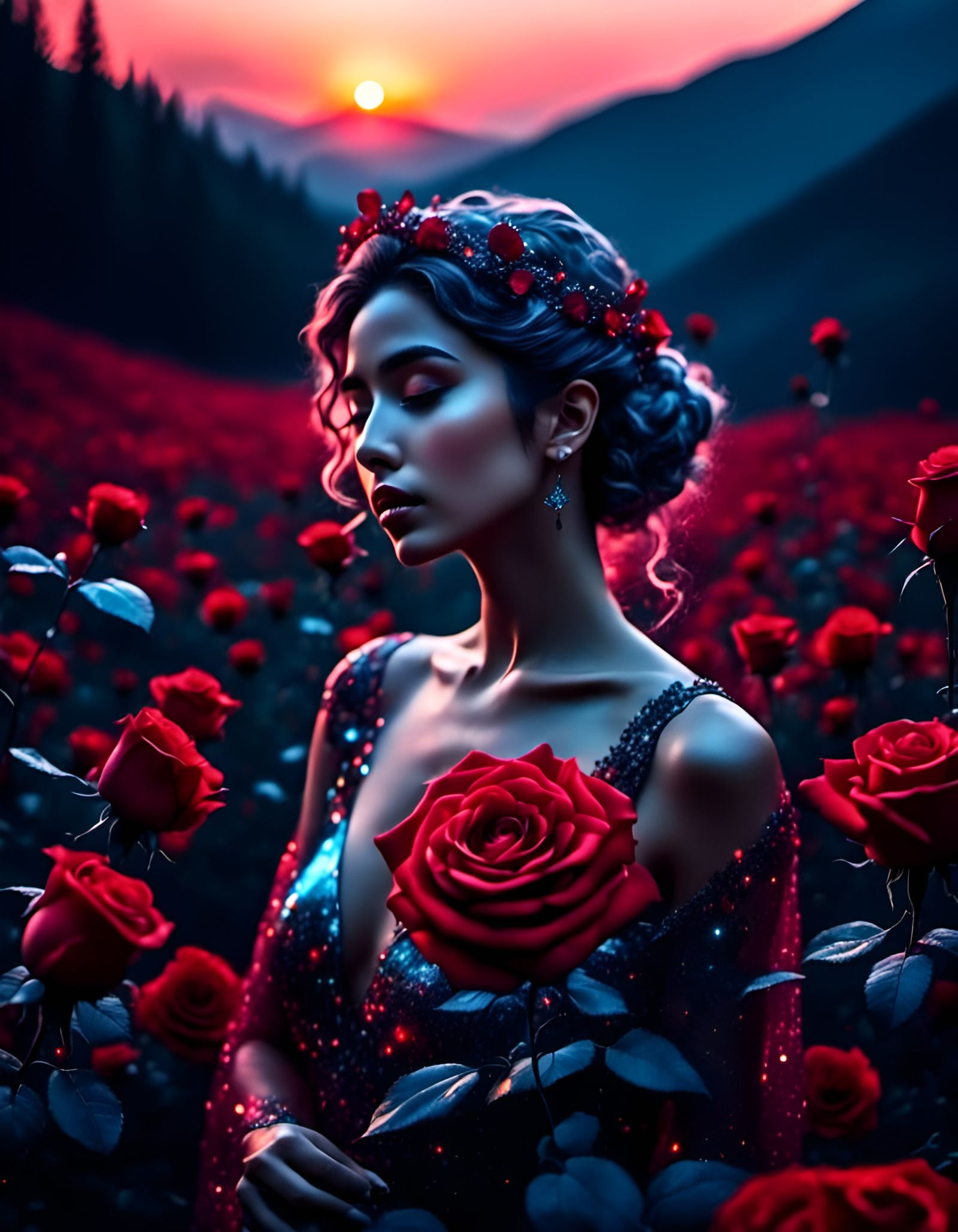The lady in the fields of roses