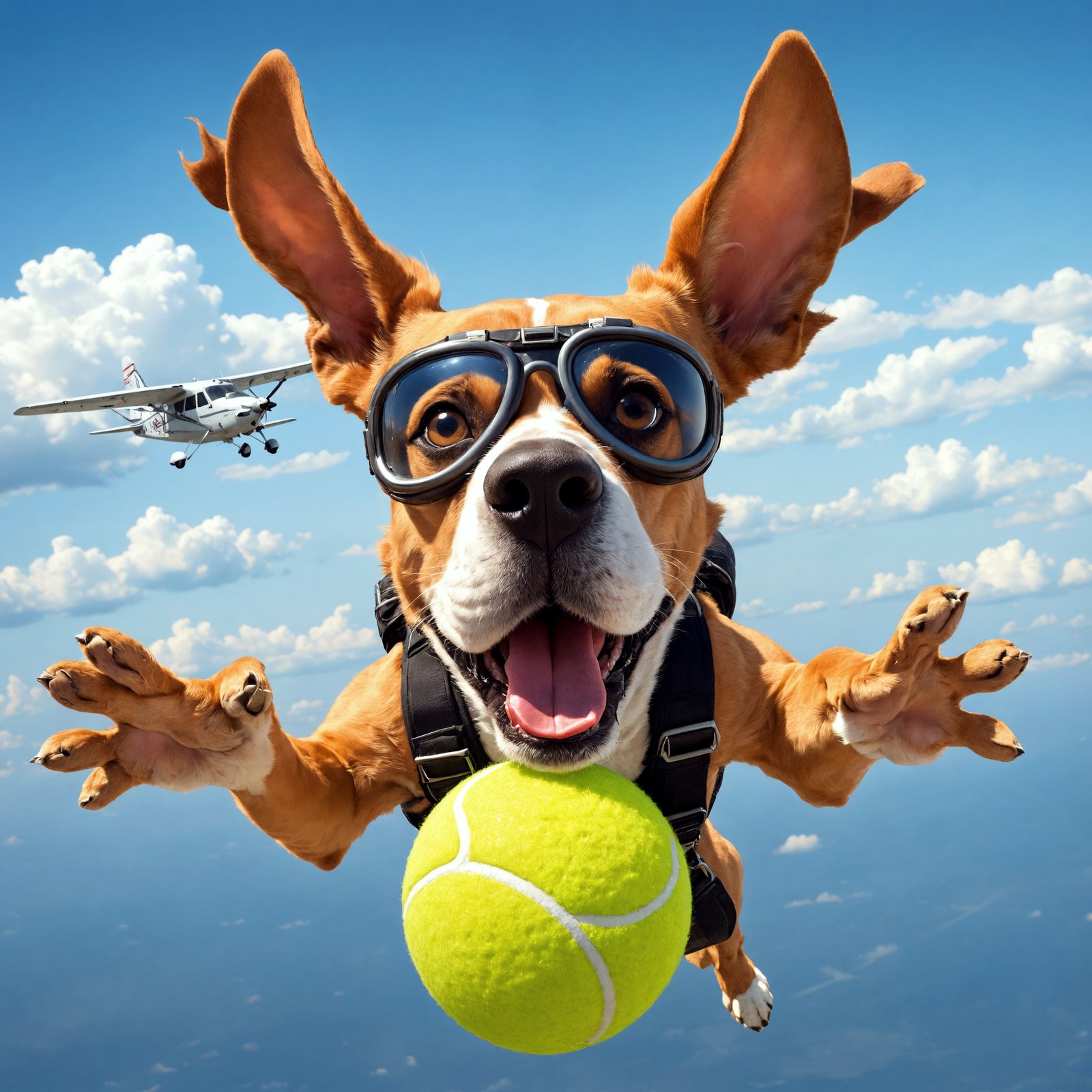 Skydiving Hound Dog in Comic Style