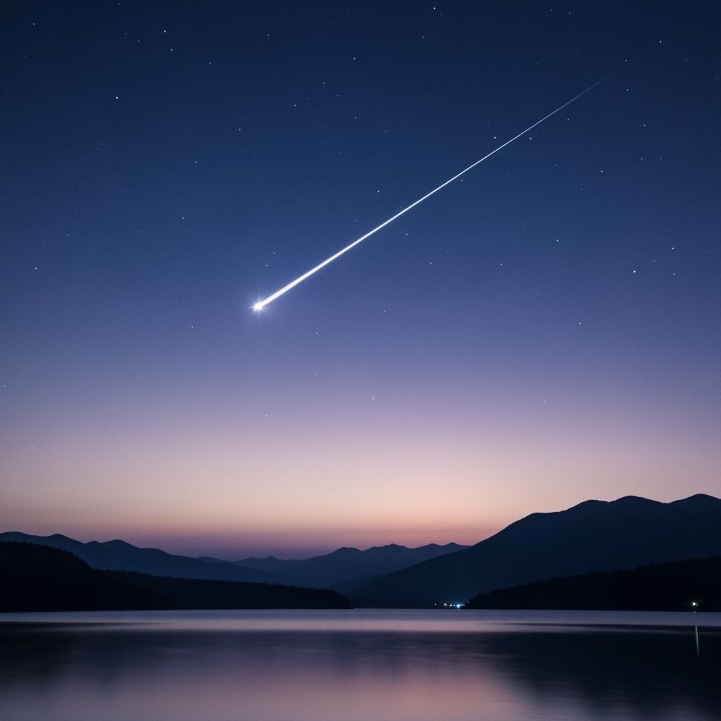 Shooting Star Over Calm Lake in Dreamy Landscape Style