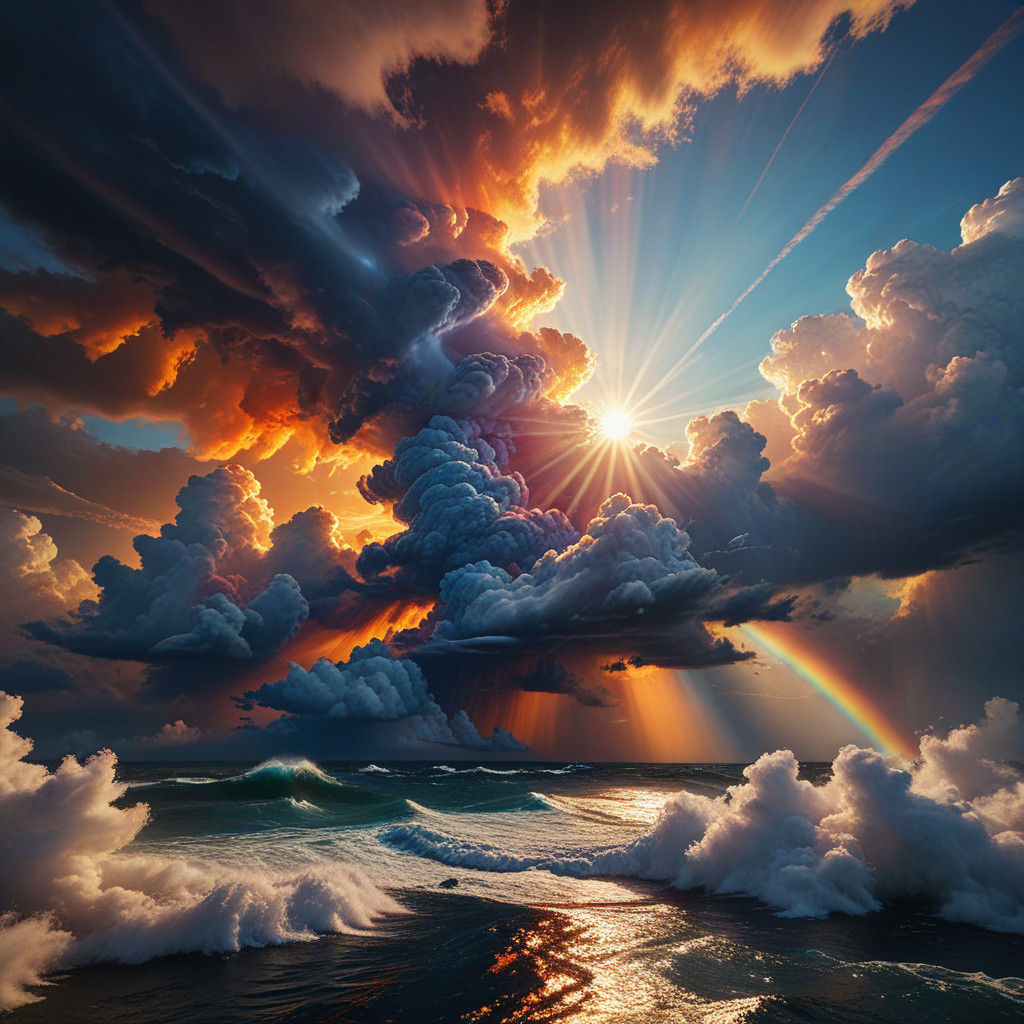 Majestic Rainbow Soars in Dark Blue Sky