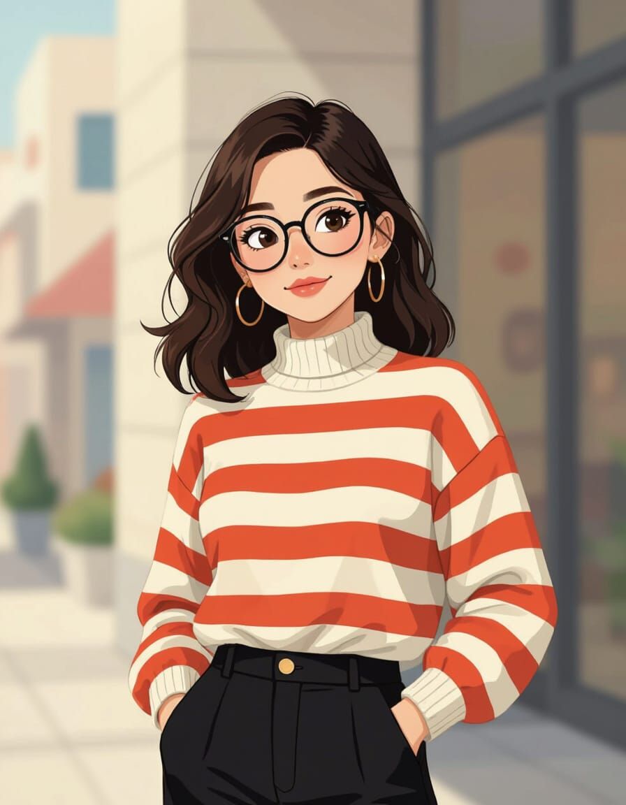 Confident Girl Posing with Vibrant Character Design