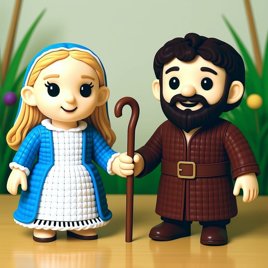 Chibi Mary and Joseph with Crochet Texture
