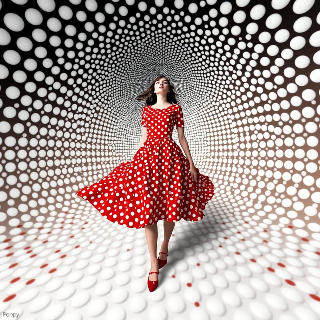 Optical Illusion World with Polka Dot Woman