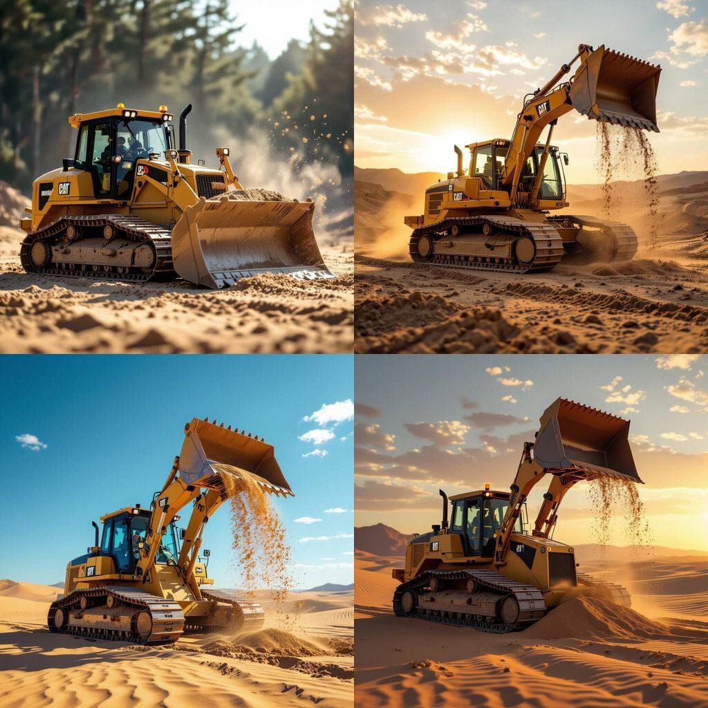 Yellow CAT D7R Dozer Raising Bucket Full of Sand