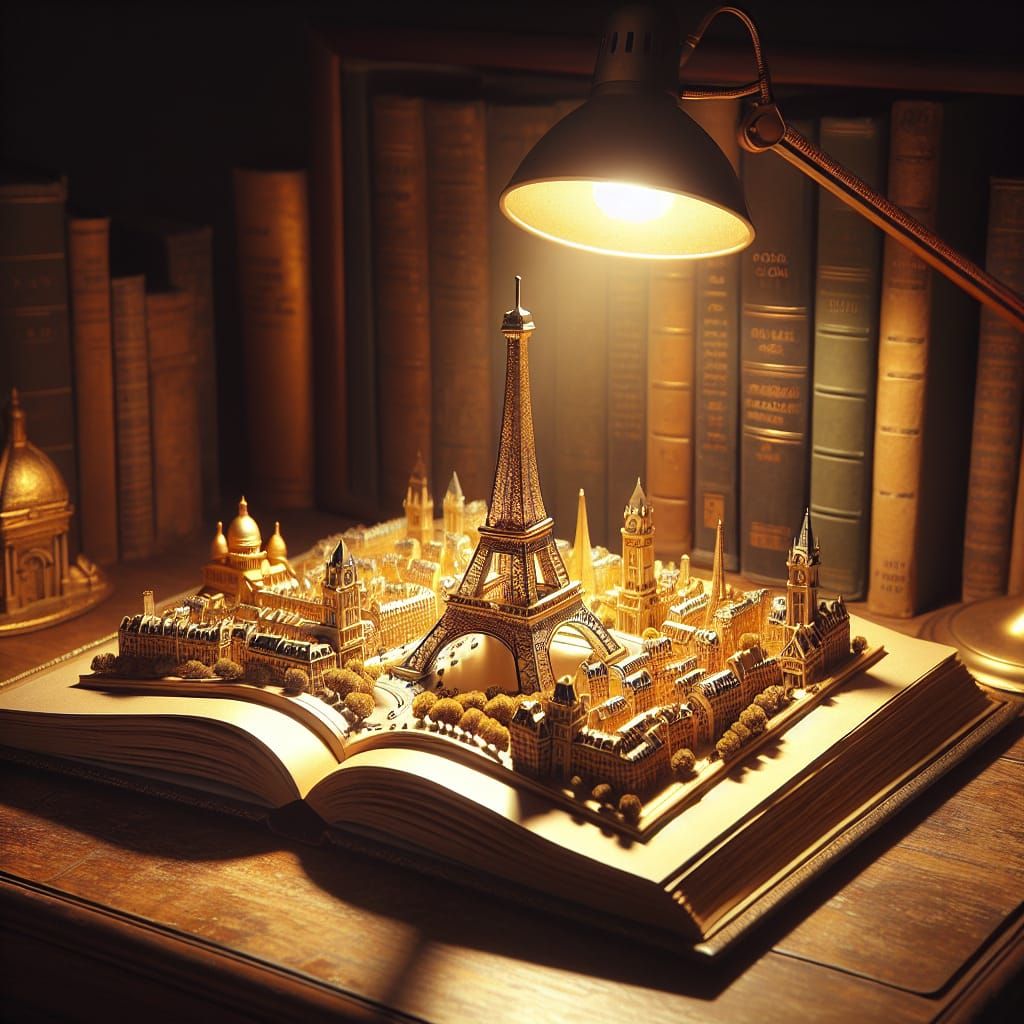 A Miniature Paris Book at Twilight