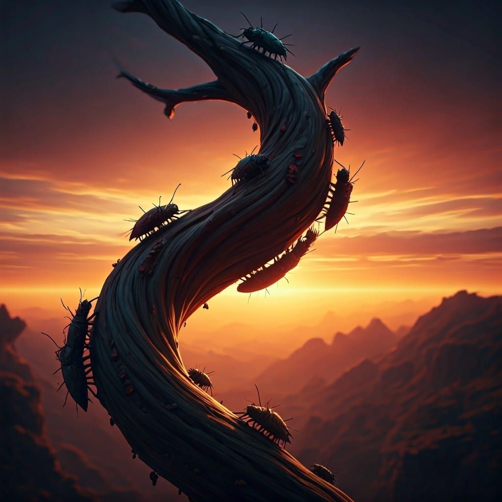 Twisted Branch Silhouettes Amidst Vibrant Sunset