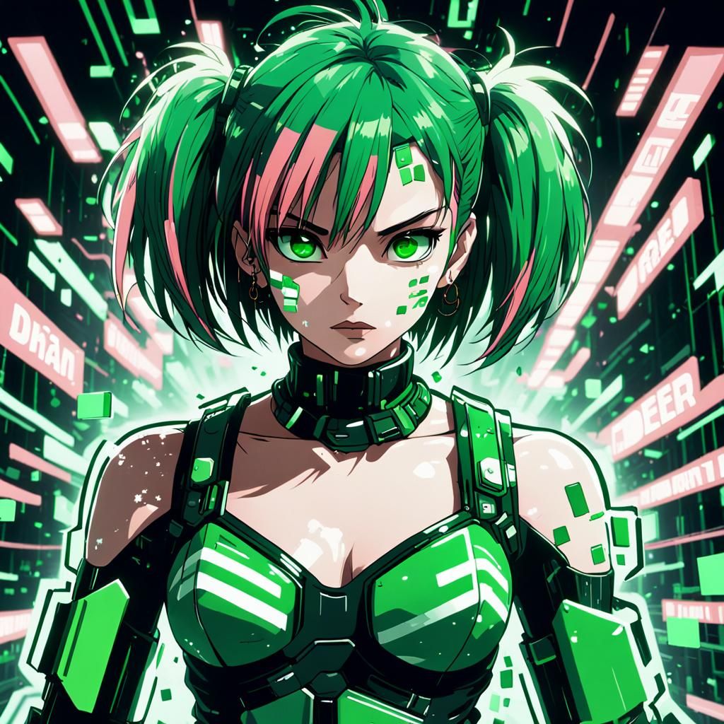 Attractive Punk in Green Binary Dreamscape