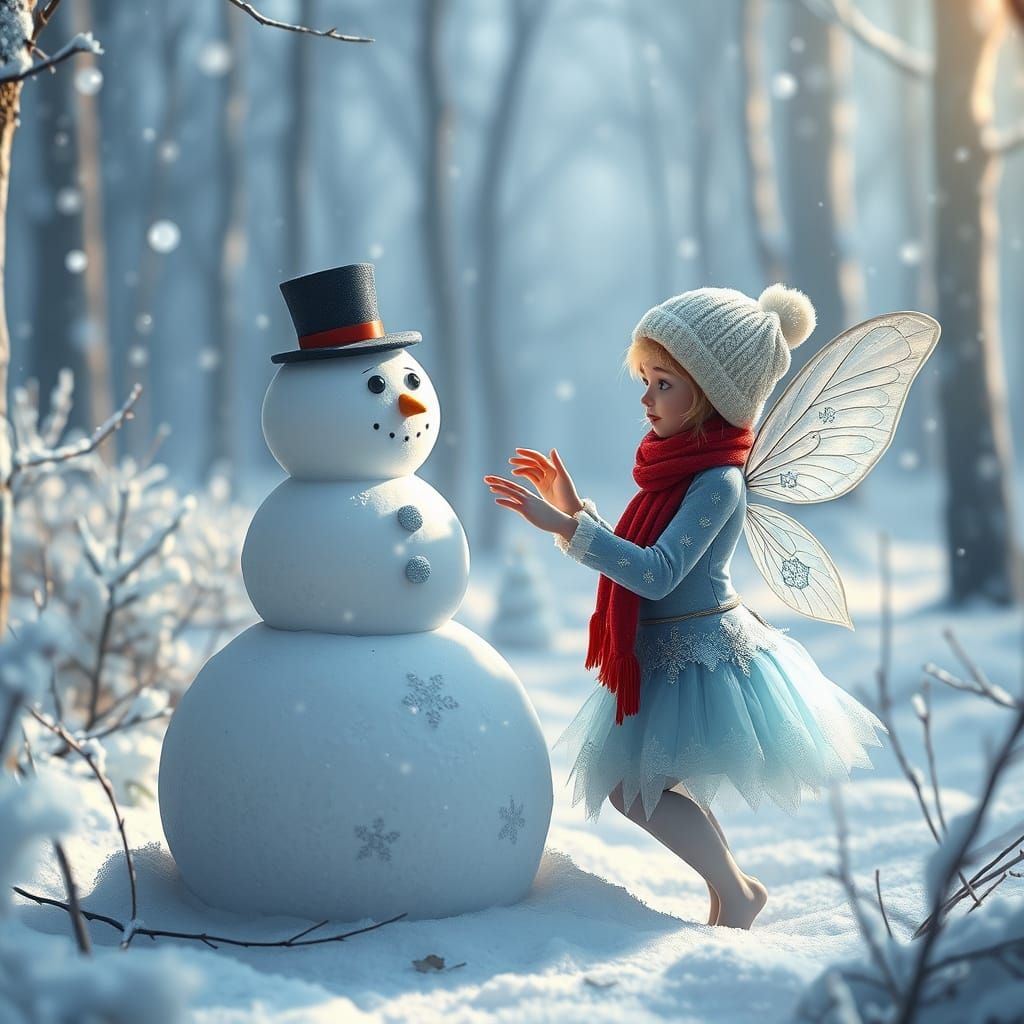 Whimsical Snow Fairy Builds a Majestic Snowman in Frosty For...