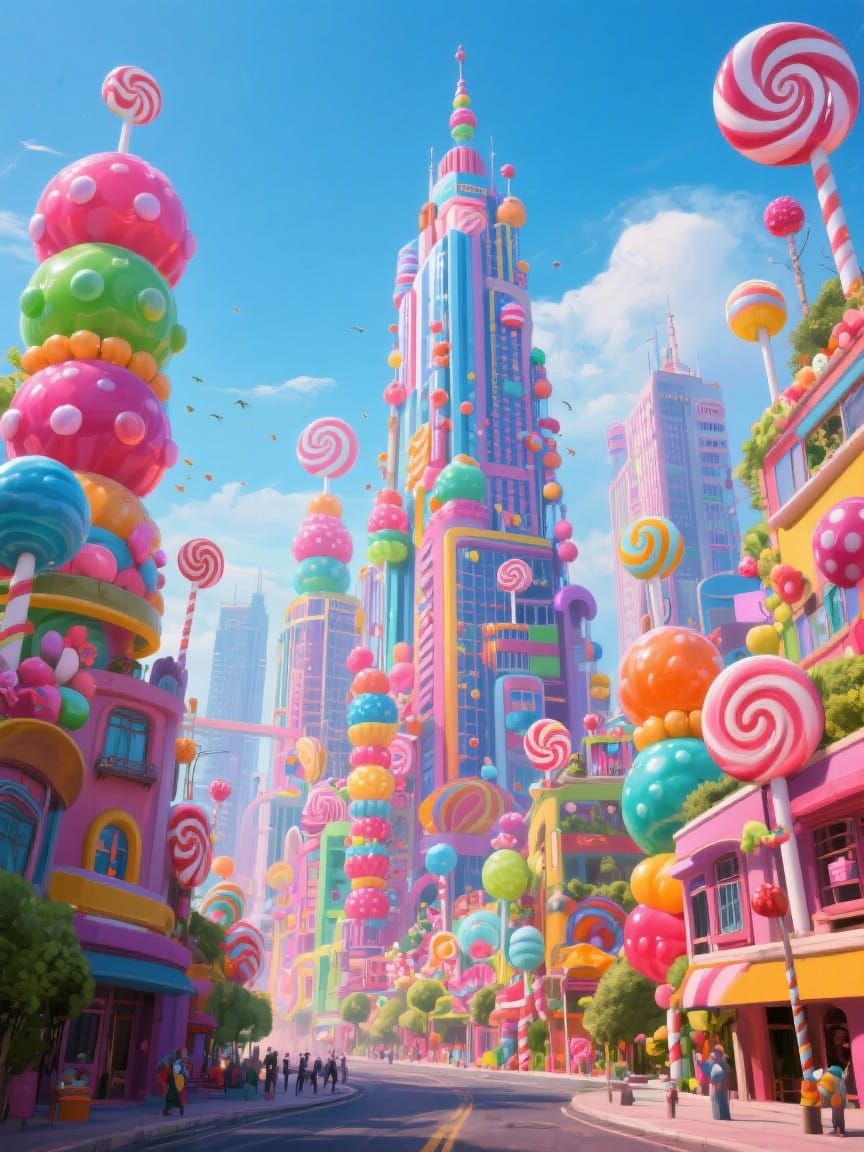 Top View Candy World Skyscrapers