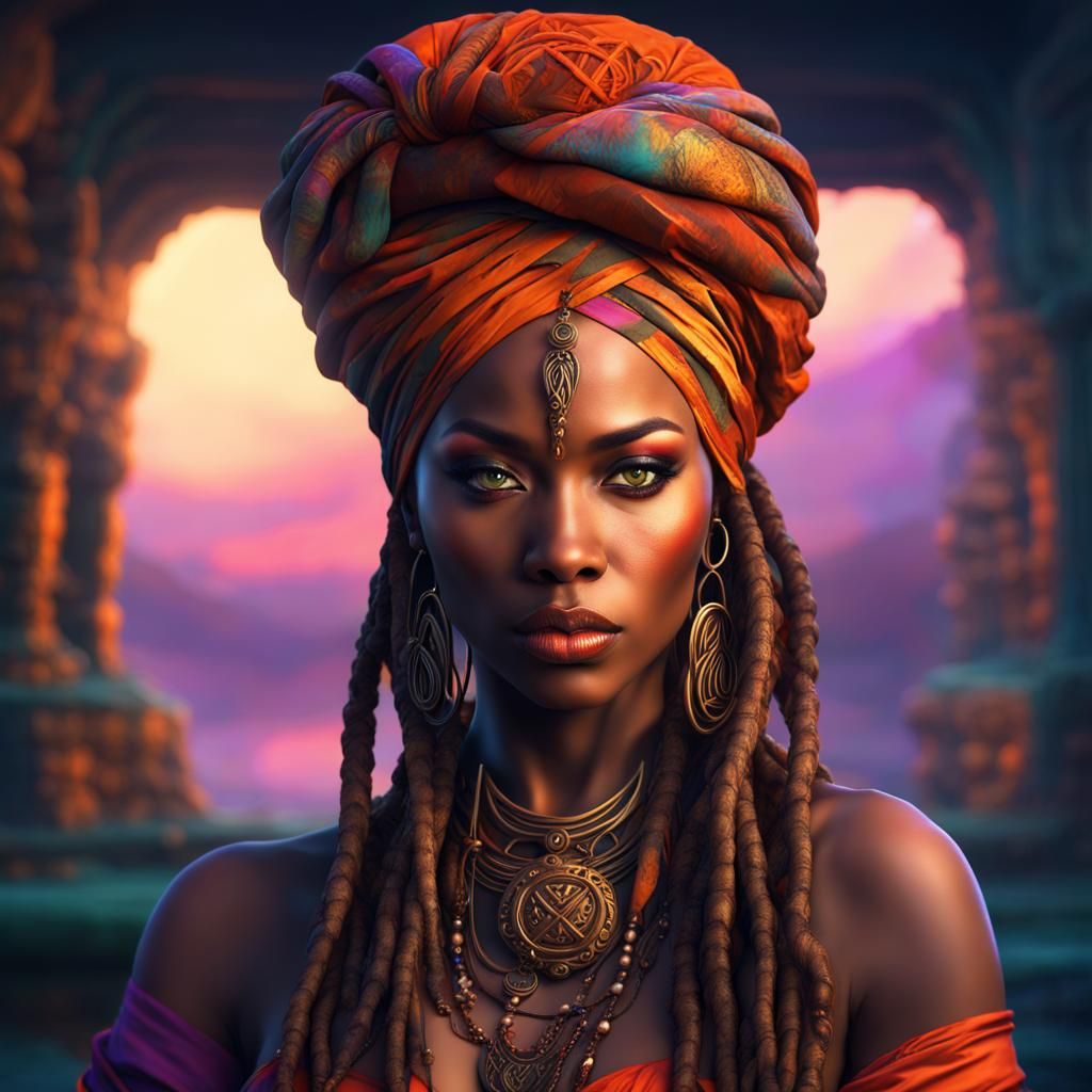 Beautiful African-American Woman Practicing Witchcraft