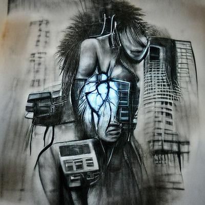 Lonely Figure in a Cyberpunk Cityscape