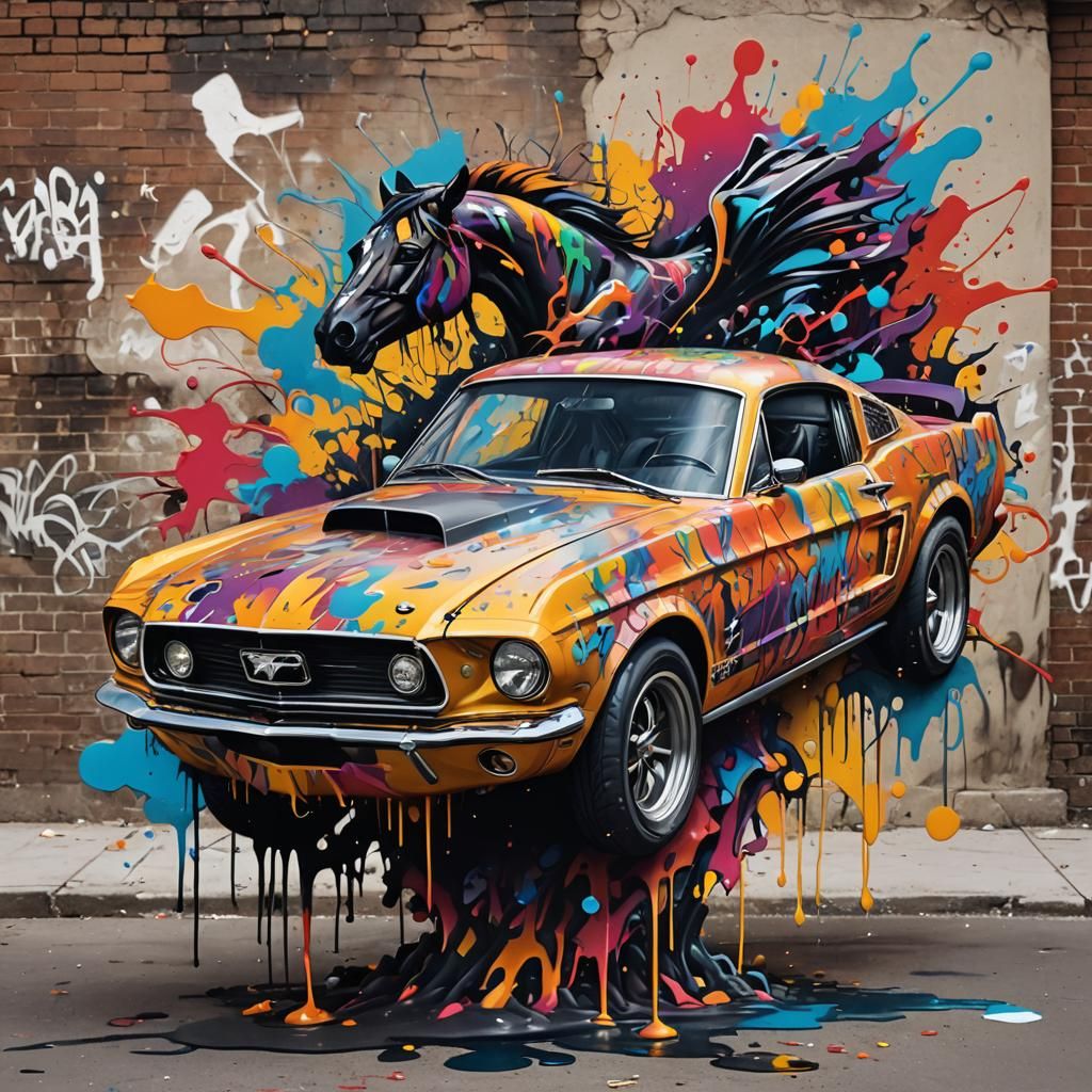 Colorful Mustang Graffiti Splash Art