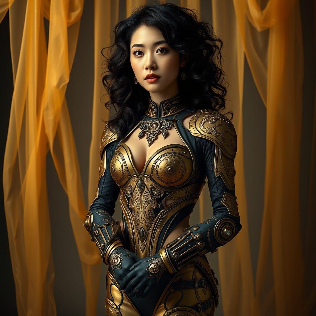 Futuristic Korean Warrior in Gold Armor