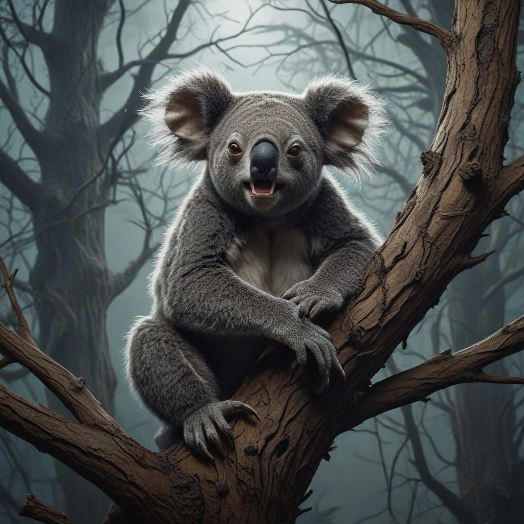 Twisted Troll-Koala Emerges from Dark Gothic Fog