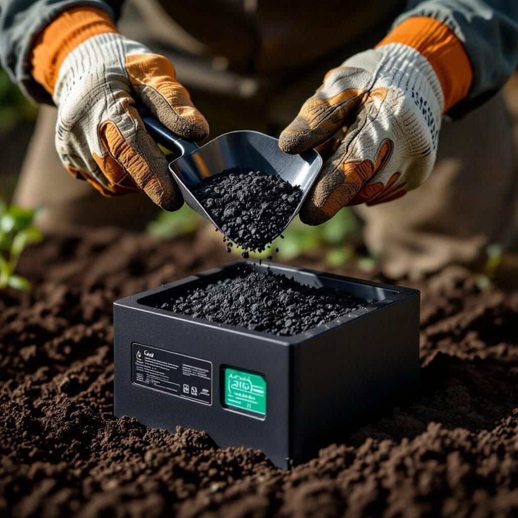 Black Retrofit Unit with Biochar in Industrial Photography S...