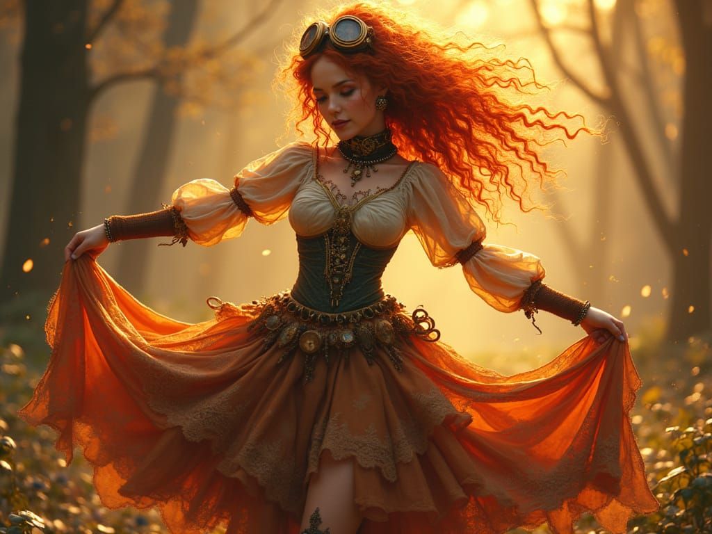 Steampunk Gypsy Soul Dances by Firelight in Whimsical Eclect...