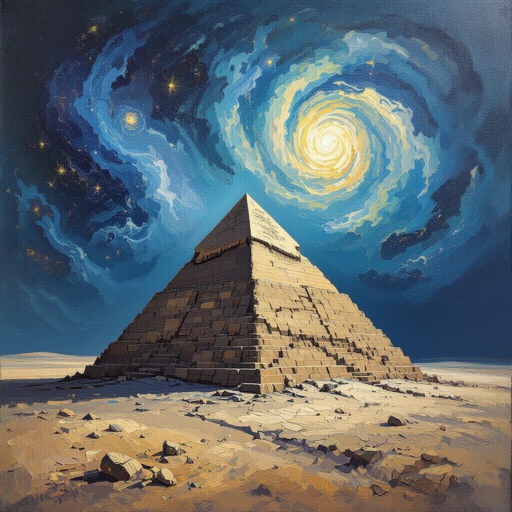 Ancient Impasto Pyramid in Cosmic Nebula