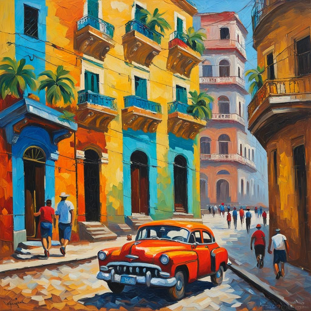 Havana, Cuba: Neo-Impressionist Oil Painting