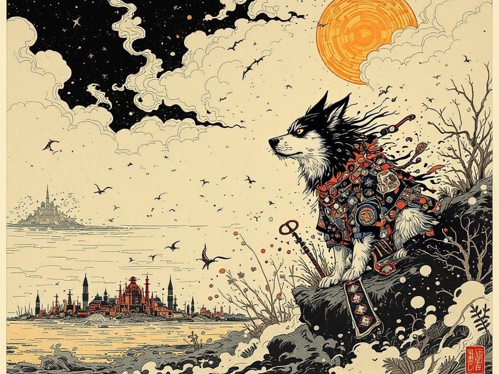 Dog in Sun: Ukiyo-e Meets Anarchic Fantasy