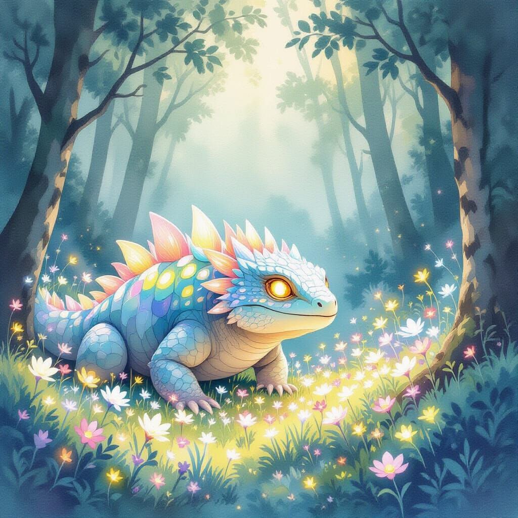 Glowing Forest Lurker in Watercolor Style