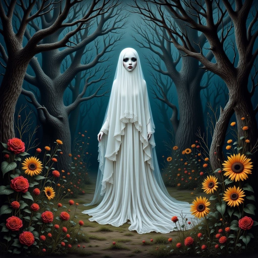 Ghostly Lady in Haunted Forest Gothic Collage