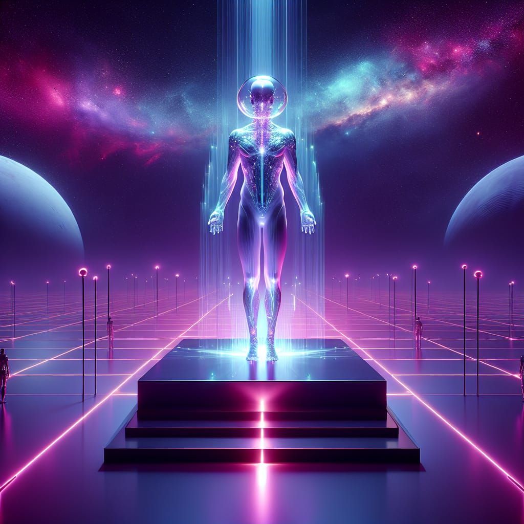 Ethereal Humanoid Figure in Spectral Sci-Fi Cosmos